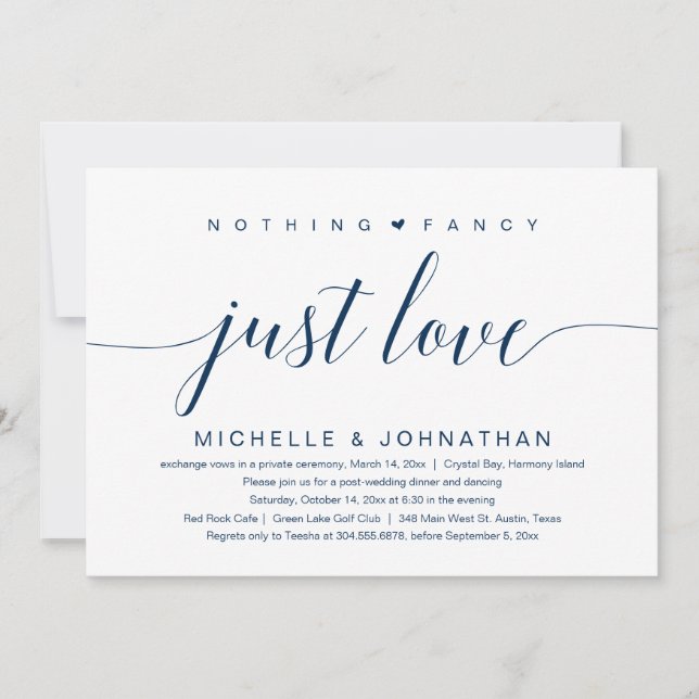 Nothing Fancy, Just Love, Wedding Elopement  Invitation (Front)