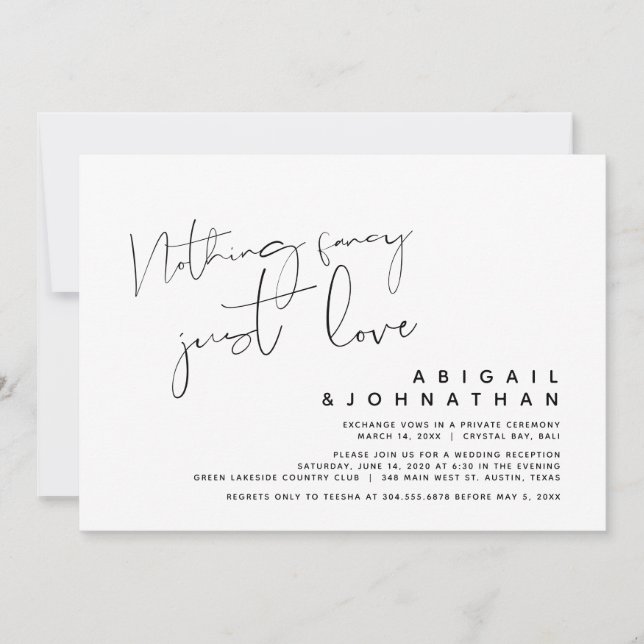 Nothing Fancy, Just Love, Wedding Elopement Invitation (Front)