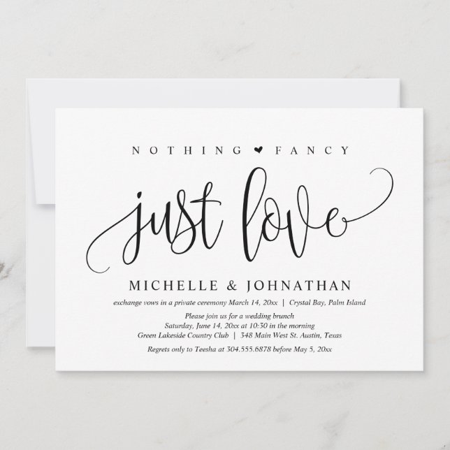 Nothing Fancy, Just Love, Wedding Elopement Invitation (Front)