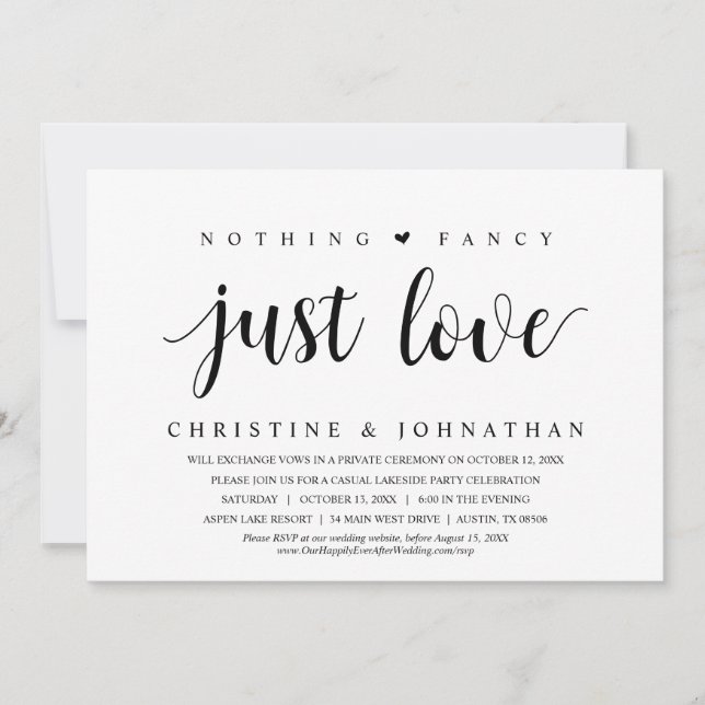 Nothing Fancy, Just Love, Wedding Elopement Party  Invitation (Front)