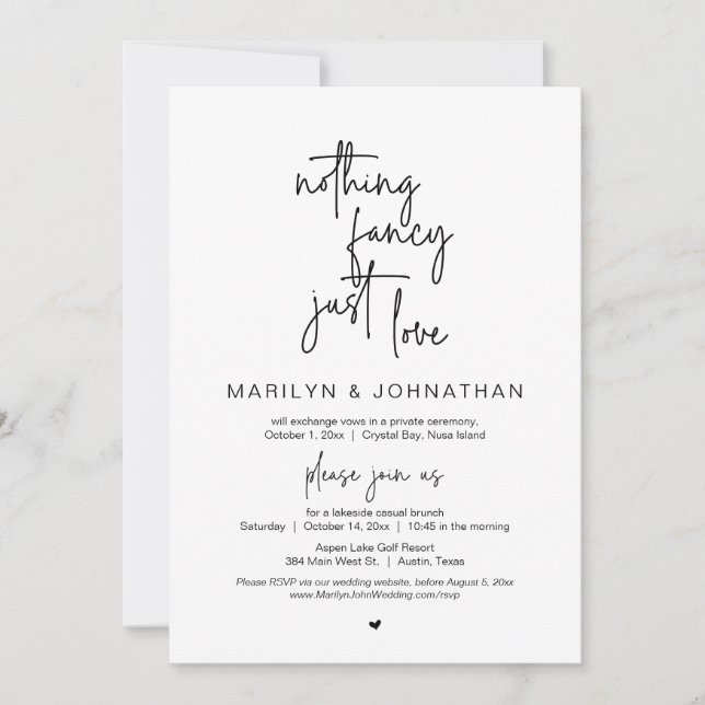 Nothing Fancy, Just Love, Wedding Elopement Party Invitation (Front)