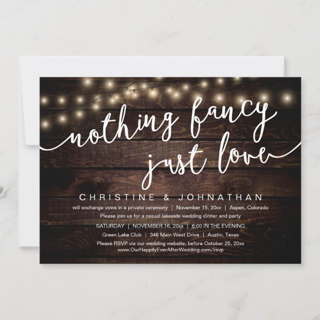 Nothing Fancy, Just Love, Wedding Elopement Party Invitation (Front)