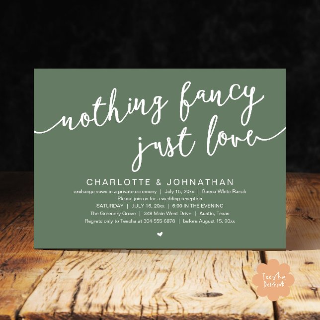 Nothing Fancy, Just Love, Wedding Elopement Party Invitation (Nothing Fancy, Just Love, Wedding Elopement Dinner Lunch Brunch Party Invites Card  PDF Sage Green)