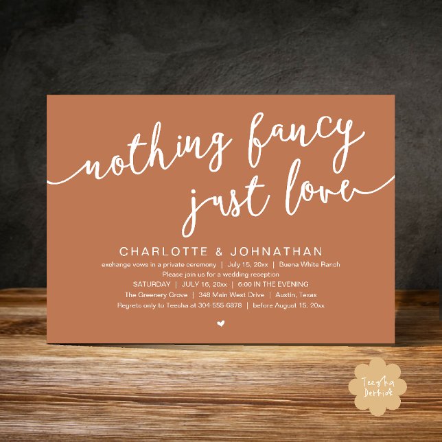 Nothing Fancy, Just Love, Wedding Elopement Party Invitation (Nothing Fancy, Just Love, Wedding Elopement Dinner Lunch Brunch Party Invites Card  PDF Copper Brown)
