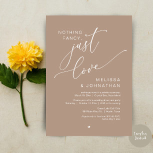 Nothing Fancy, Just Love, Wedding Elopement Party Invitation