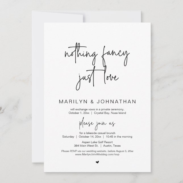 Nothing Fancy, Just Love, Wedding Elopement Party  Invitation (Front)