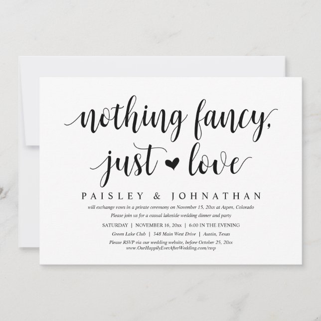 Nothing Fancy, Just Love, Wedding Elopement Party Invitation (Front)