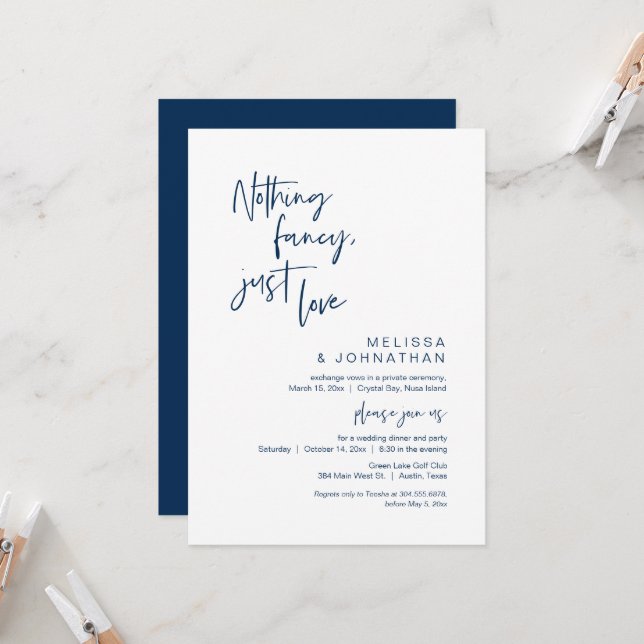 Nothing Fancy, Just Love, Wedding Elopement Party  Invitation (Front/Back In Situ)