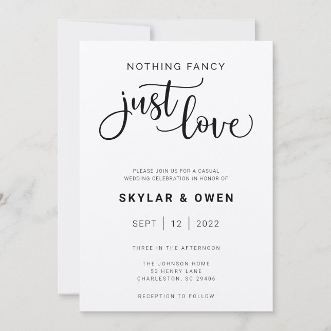 Nothing Fancy Just Love Wedding Invitation (Front)