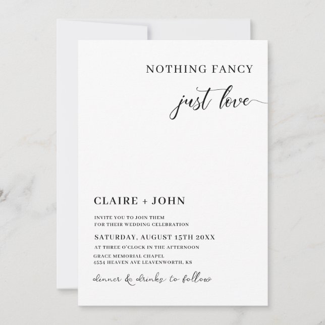Nothing Fancy Just Love Wedding Invitation (Front)