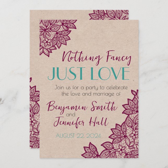 Nothing Fancy, Just LOVE! Wedding Invitations (Front/Back)