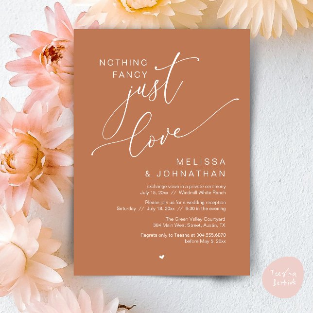 Nothing Fancy, Just Love, Wedding Reception Dinner Invitation (Nothing Fancy Just Love Wedding Reception Dinner Lunch Brunch Romantic Invites Card PDF Copper Brown)