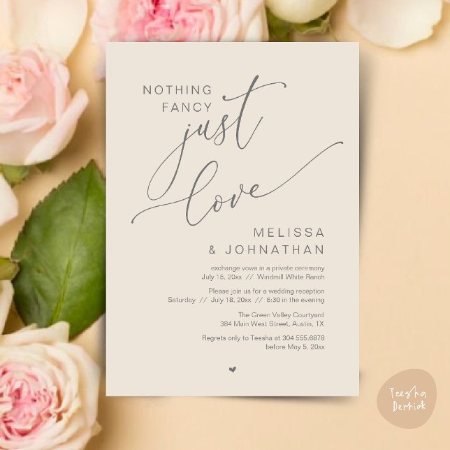 Nothing Fancy, Just Love, Wedding Reception Dinner Invitation (Nothing Fancy Just Love Wedding Reception Dinner Lunch Brunch Romantic Invites Card PDF Cream Grey)