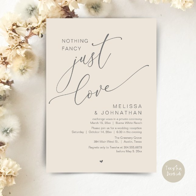 Nothing Fancy, Just Love, Wedding Reception Invitation (Nothing Fancy, Just Love, Wedding Reception Dinner Party Brunch Lunch Invitation Card Cream Grey)