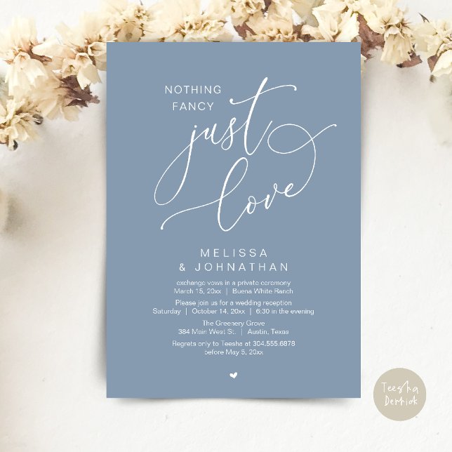 Nothing Fancy, Just Love, Wedding Reception Invitation (Nothing Fancy, Just Love, Wedding Reception Dinner Party Brunch Lunch Invitation Card Dusty Blue)