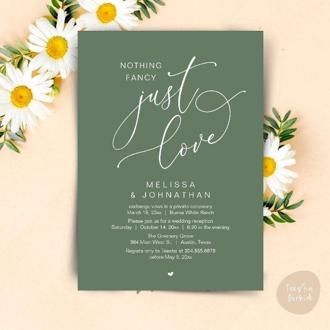 Nothing Fancy, Just Love, Wedding Reception Invitation (Nothing Fancy, Just Love, Wedding Reception Dinner Party Brunch Lunch Invitation Card Sage Green)