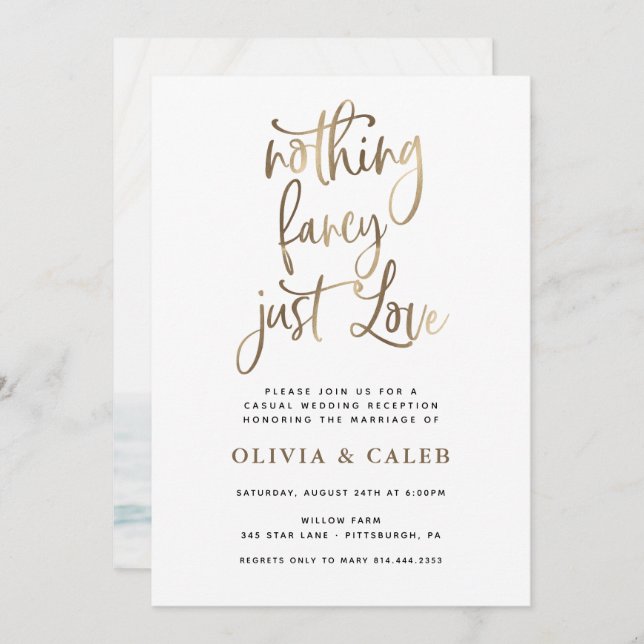 Nothing Fancy Just Love Wedding Reception Invitation (Front/Back)