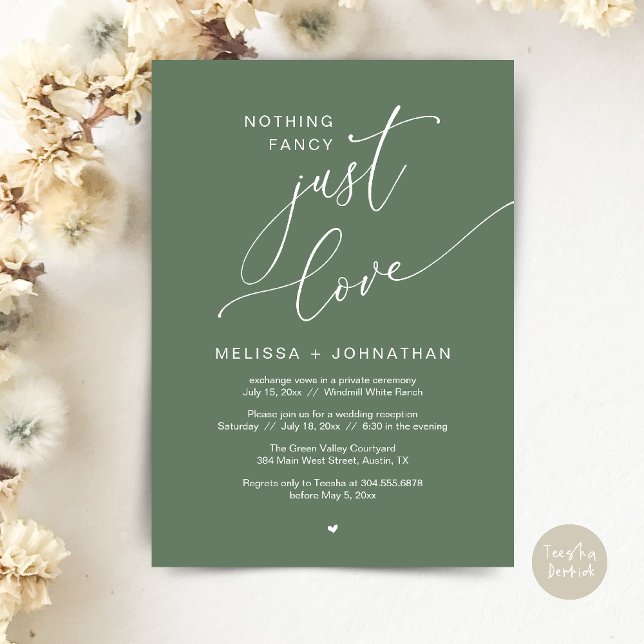 Nothing Fancy, Just Love, Wedding Reception Party Invitation (Nothing Fancy Just Love Wedding Reception Dinner Lunch Brunch Romantic Invites Card PDF Sage Green)