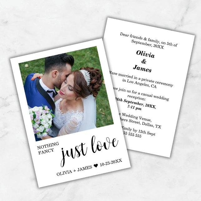 Nothing Fancy Just Love Wedding Reception Photo  Invitation (Nothing Fancy Just Love Wedding Reception Photo Invitation   )