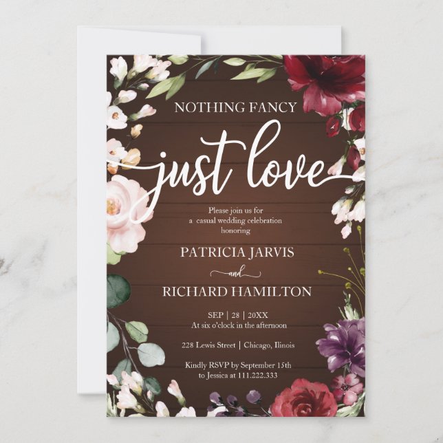 Nothing Fancy Just Love Wedding Rustic Floral Invitation (Front)