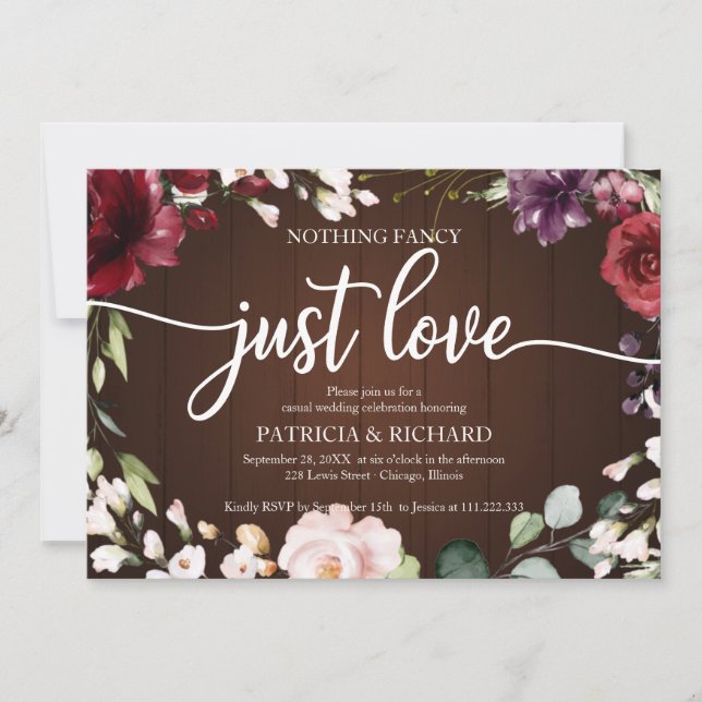 Nothing Fancy Just Love Wedding Rustic Wood Invitation (Front)