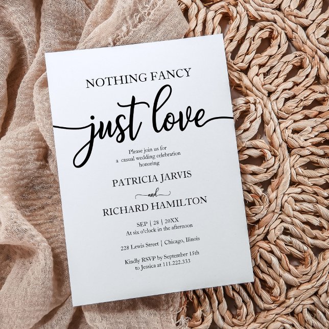 Nothing Fancy Just Love Wedding White Back  Invitation (Creator Uploaded)