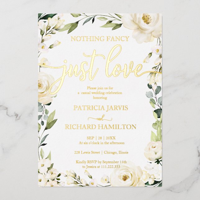 Nothing Fancy Just Love Wedding White Cream Floral (Front)