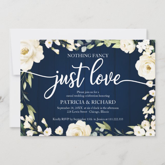 Nothing Fancy Just Love Wedding White Floral Invitation (Front)