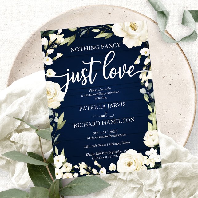 Nothing Fancy Just Love Wedding White Floral Invitation (Creator Uploaded)