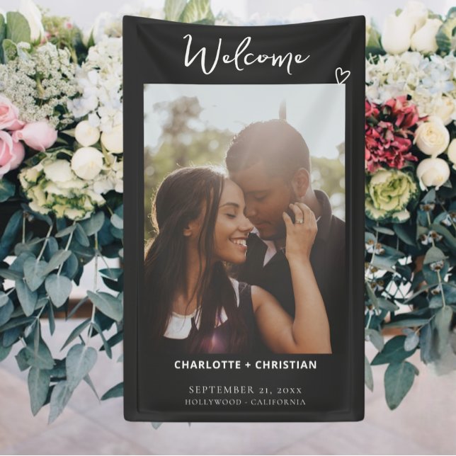 Nothing Fancy Just Love Welcome Wedding Banner (Nothing Fancy Just Love Welcome Wedding Banners from Ricaso. Add photo and text. dark grey and white)
