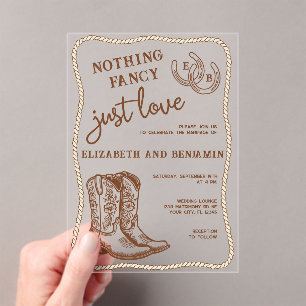Nothing Fancy Just Love Western Horseshoe Wedding Acrylic Invitations