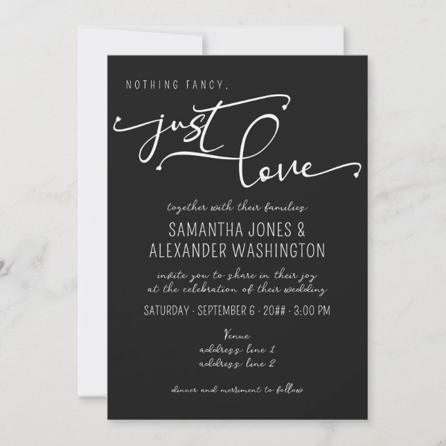 Nothing Fancy Just Love White & Black RSVP QR Code Invitation (Front)