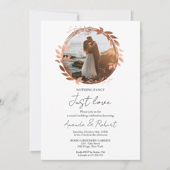 Nothing Fancy Just Love Wreath Foil Wedding Invitation (Front)