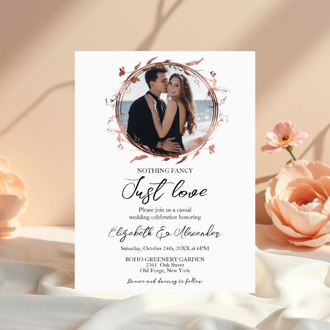 Nothing Fancy Just Love Wreath Photo Wedding Invitation (Creator Uploaded)