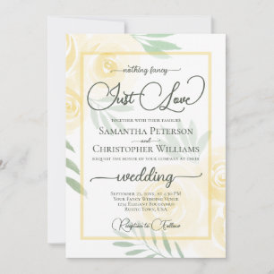 Nothing Fancy Just Love Yellow Boho Roses Wedding Invitation