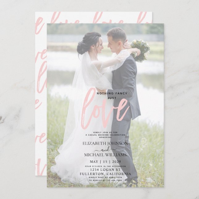 Nothing Fancy Pink Casual Vellum Photo Wedding Invitation (Front/Back)
