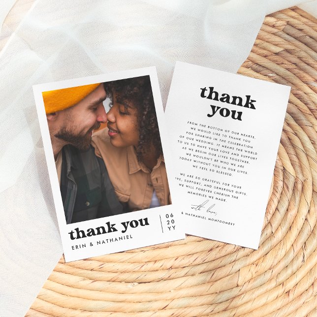 Nothing Fancy Retro Groovy Photo Wedding Thank You Card (Creator Uploaded)