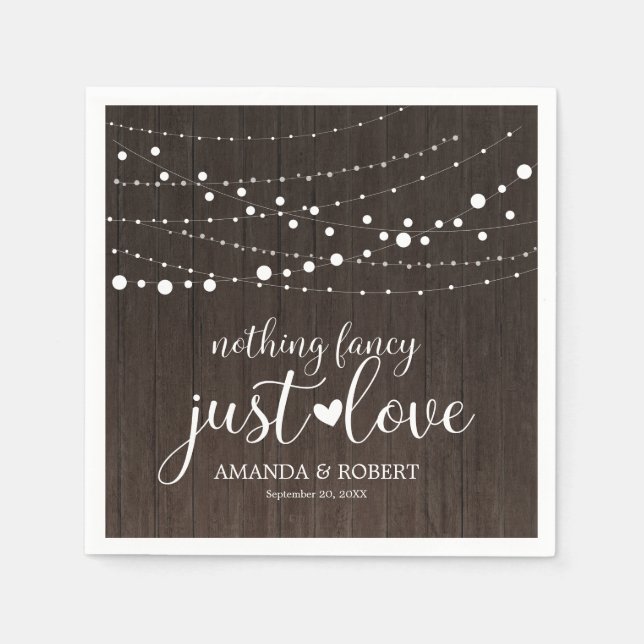 Nothing Fancy Rustic String Lights Wedding Napkin (Front)