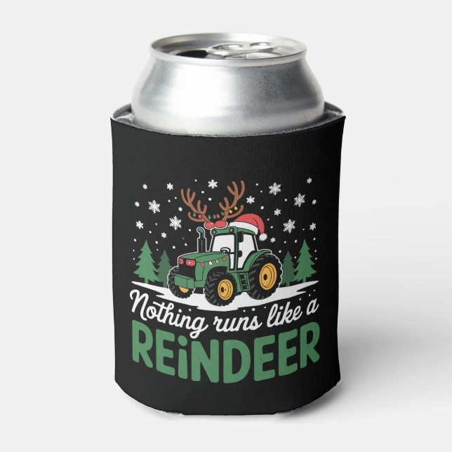 Nothing Runs Like A Reindeer Christmas Tractor Can Cooler (Can Front)