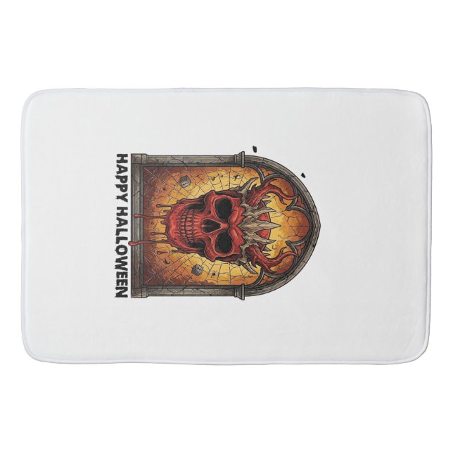 Nothing Scares Me Red Horned Skull Spider Web Hall Bath Mat (Front)