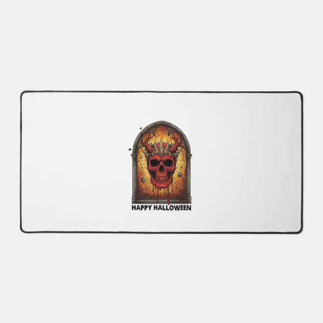 Nothing Scares Me Red Horned Skull Spider Web Hall Desk Mat (Front)