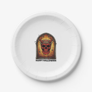 Nothing Scares Me Red Horned Skull Spider Web Hall Paper Plate