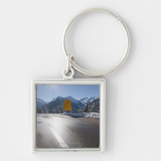 notice board on a winter road, snow covered 2 key ring (Front)