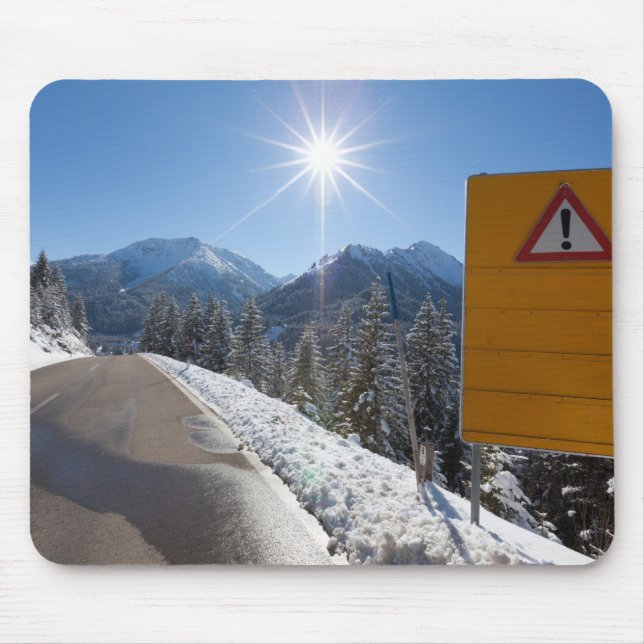 notice board on a winter road, snow covered mouse pad (Front)