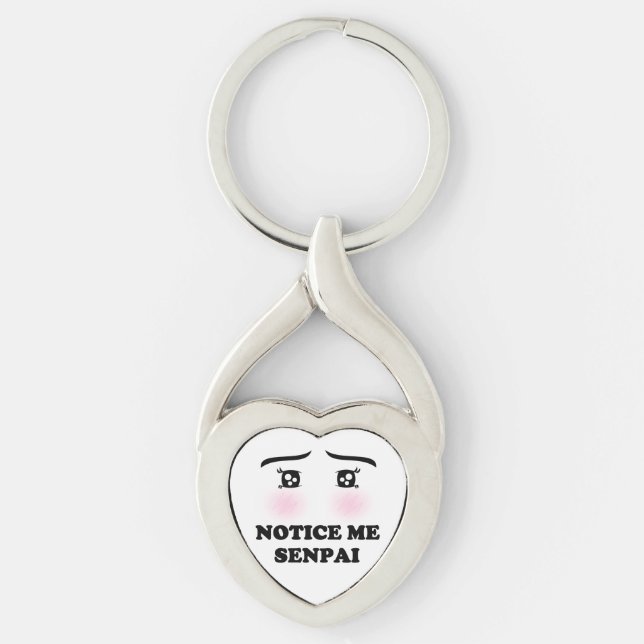 Notice Me Senpai Blushing Anime Girl Kawaii Suki Key Ring (Front)