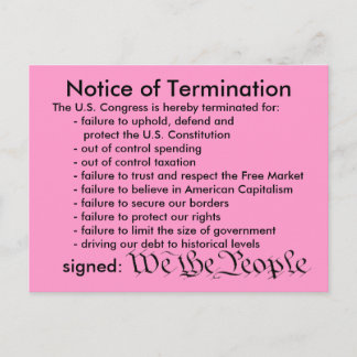 Notice of Termination postcard