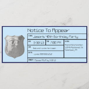 Notice to Appear Custom Birthday Party Invites