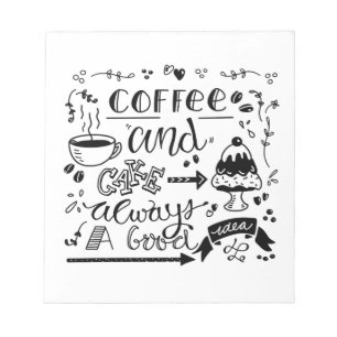 Notitieblock Zwart-wit coffee and cake, handletter Notepad