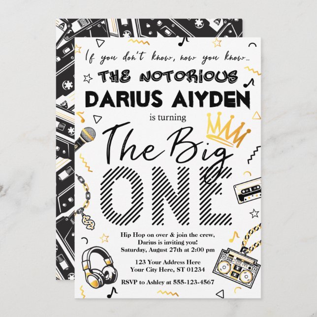Notorious One Birthday Invitation, 90s Hip Hop Inv Invitation (Front/Back)