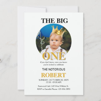 Notorious ONE Gold Crown First Birthday Photo Invi Invitation